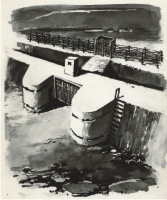 Campo do Tarrafal. Aguarela de Rog&eacute;rio Ribeiro