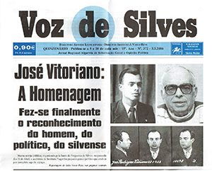 Jornal «Voz de Silves» notícia a homenagem a José Vitoriano realizada pela Junta de Freguesia de Silves, 5 Maio 2006